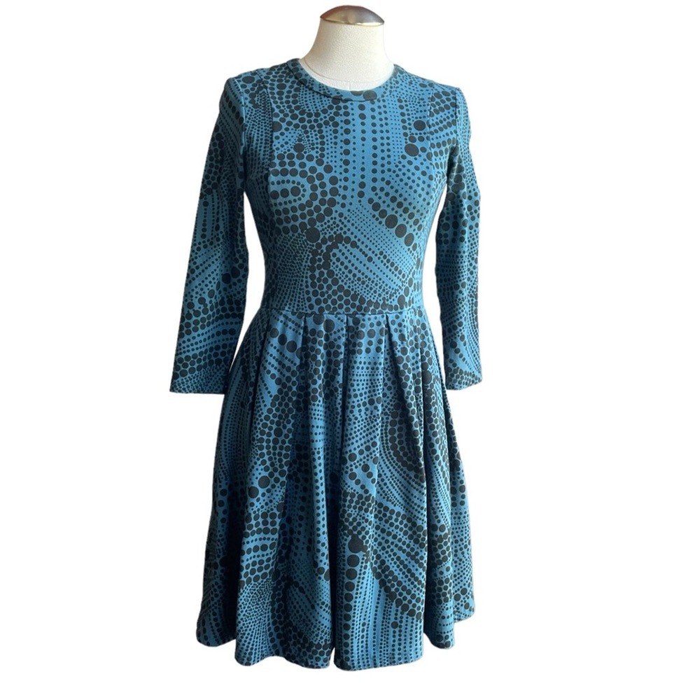 Whistles Women's Blue Black Dot Print Long‎ Sleeve Midi Dress Pleated Skirt 4